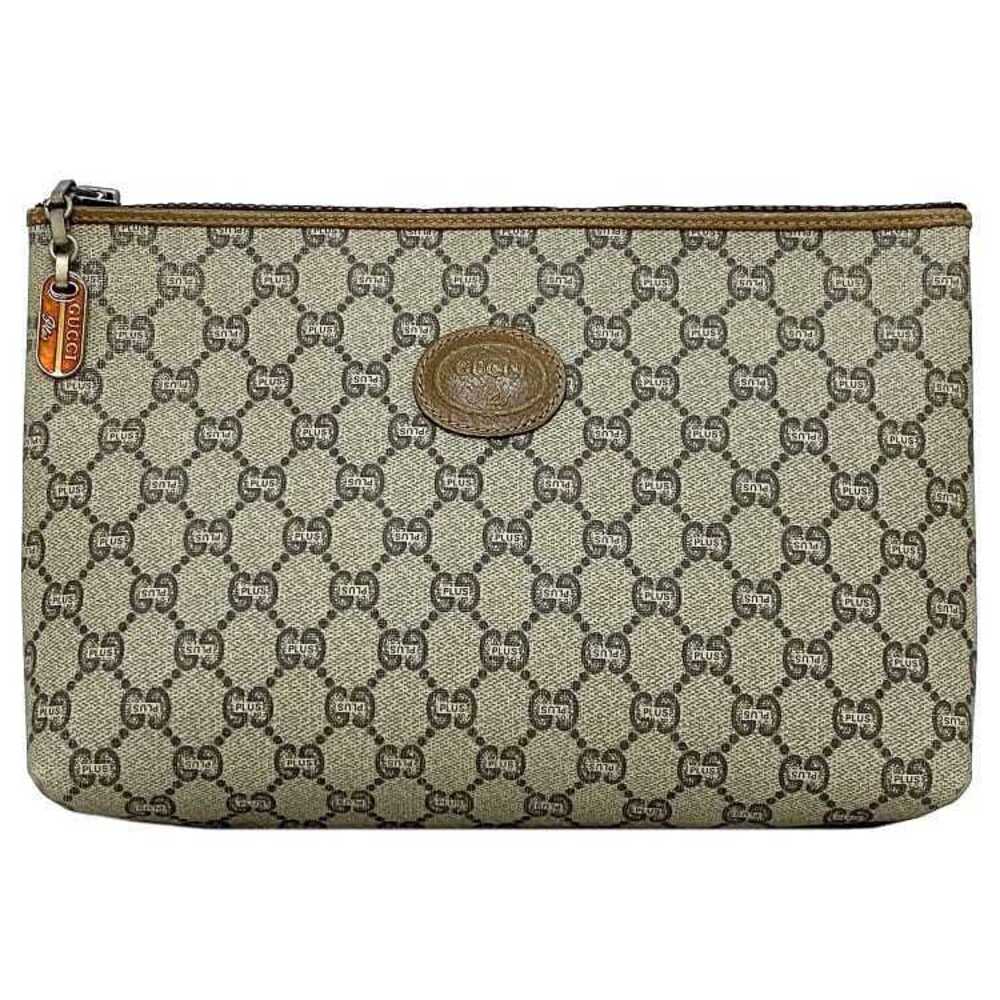 Gucci Clutch Bag Beige Gray Plus Clutch Zipper All over Accessory Case